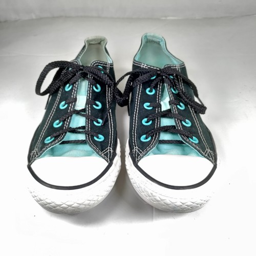 Converse All Star Junior Double Tongue Sneakers Sz 4 Junior Black Aqua Hot Pink - Picture 6 of 12