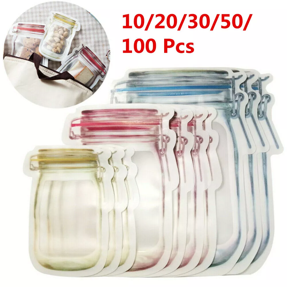 10-100pcs Reusable Mason Jar Ziplock Bags Food Storage Sandwich Snack Zipper  Bag