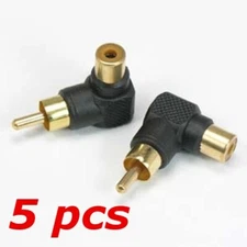 5 Pack - 90 Degree Right Angle L-Shaped RCA Male to Female Adapter Connector