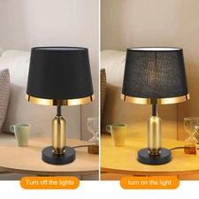 Elegant Black Cylinder Table Lamp with LED Light for Bedroom & Office