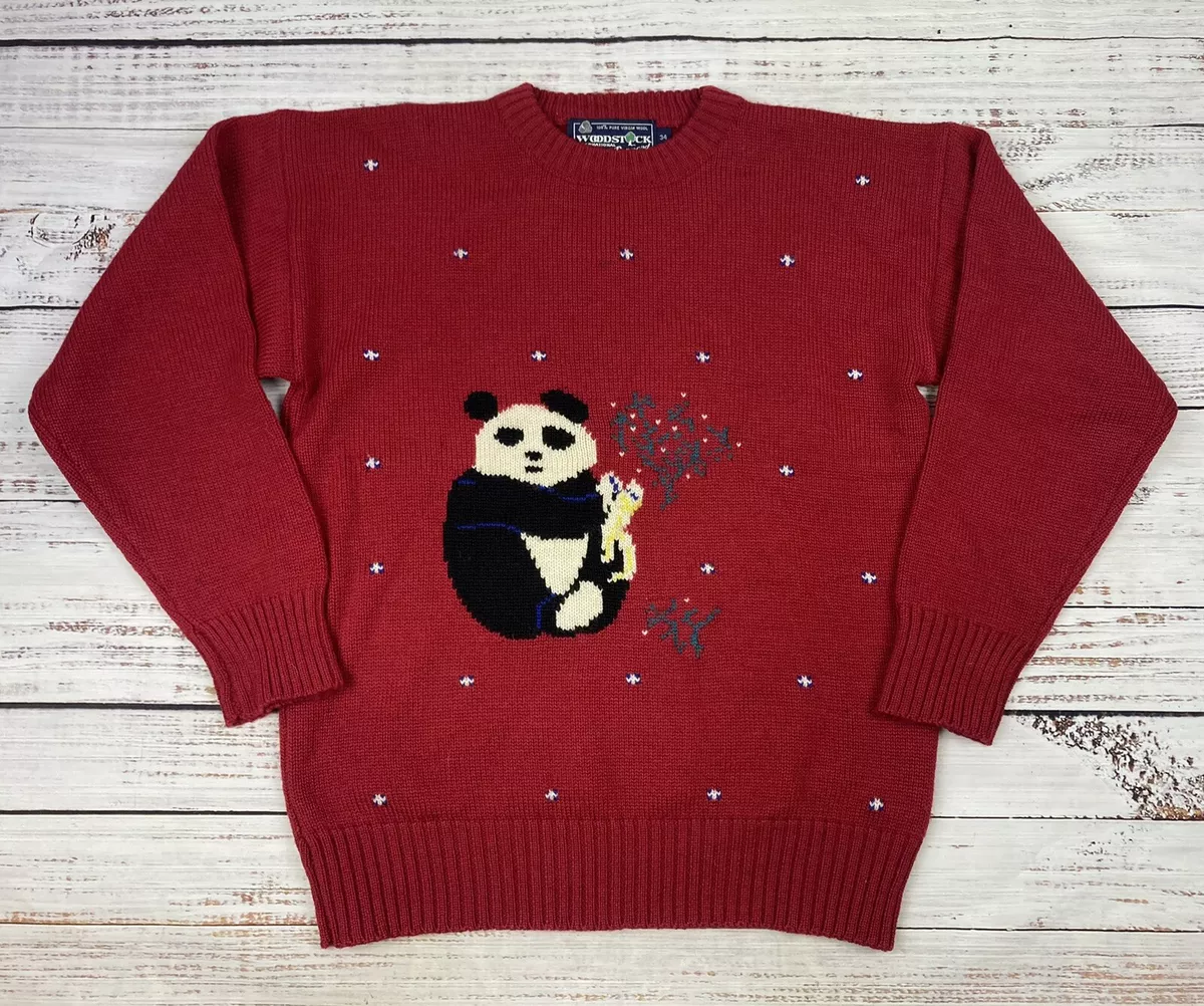Vintage Red Panda Sweater Fits Women s S M Bamboo Nature Retro 100 Virgin Wool