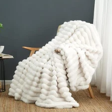 Faux Fur Throw Blanket for Couch,Cozy Warm Plush Striped Blanket Sofa Bedroom
