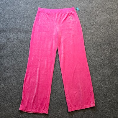 BCBG Pants Womens XL Pink Velour Velvet Rhinestones Wide Leg Lounge Vintage  90S1