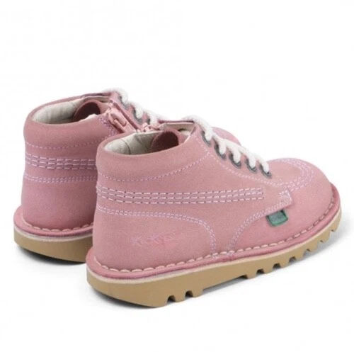 Kickers Kick HI Zip LTHR IU Lt Pink infants zip detailed leather girls