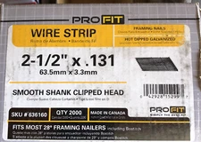 PROFIT 2-1/2 x .131 Galvanized Wire Strip Framing Nails Smooth Clipped Head 2000