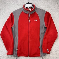 The North Face Fleece Jacket Girls XL Red Gray Long Sleeve Full Zip Outdoor FLAW