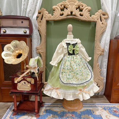 Blythe 1/6 1/4 1/3 BJD Clothes Doll Outfit Floral Green Maid Dress + Headwear DF