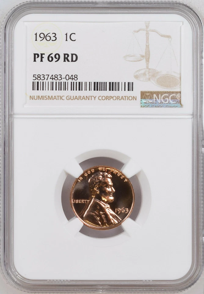 1963 PROOF LINCOLN MEMORIAL CENT NGC PF69 RED