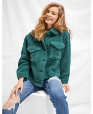 American Eagle Ae Green Cropped Sherpa Shacket Jacket Size S Bnwt New With Tags