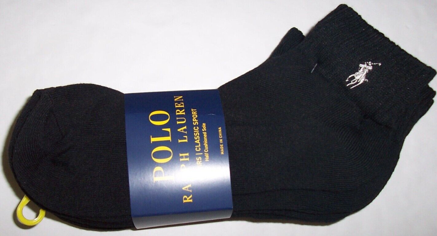 Polo Ralph Lauren 6 paia calze sportive classiche nere taglio basso uomo GRIGIO PONY nuove con etichette