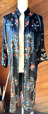 Vintage Chinese Hand Embroidered Black Silk Satin Robe Figures 1920s Wedding