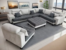 5pcs. Grey Reversible Microfiber Sectional Sofa Set S150RG (Custom Made Options)
