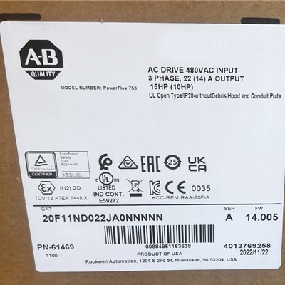 NEW Allen Bradley 20F11ND022JA0NNNNN PowerFlex Air Cooled 753 AC Drive
