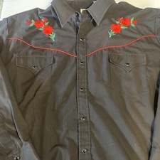 Ely Cattleman Diamond Embroidered Rose Pearl Snap Western Shirt Cowboy XXL Rodeo