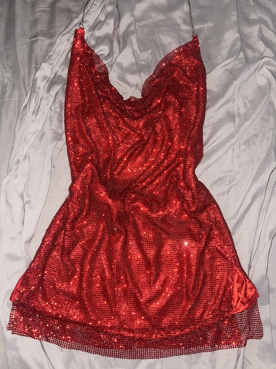 strapless open back dress Elle Feather Crystal Dress (Darker Red) – Rome Fashion House main image 0