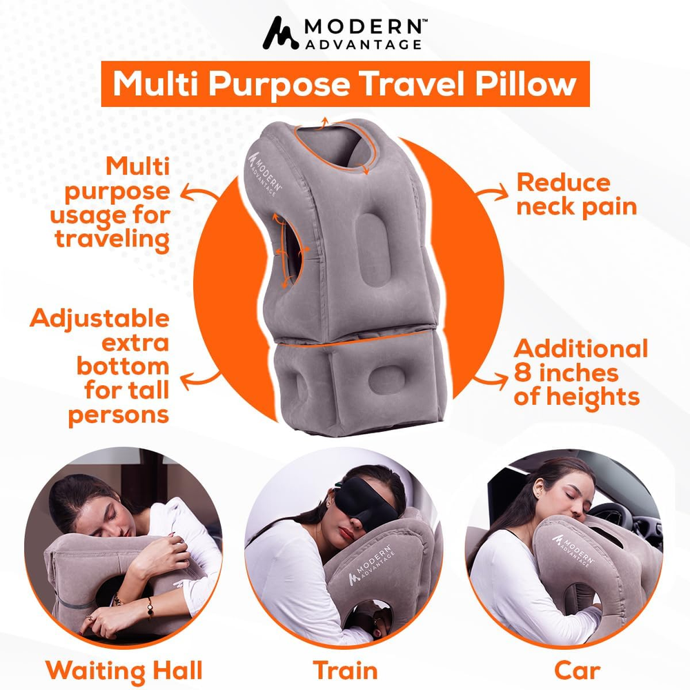 Adjustable Inflatable Travel Neck Pillow for Airplane Head Support