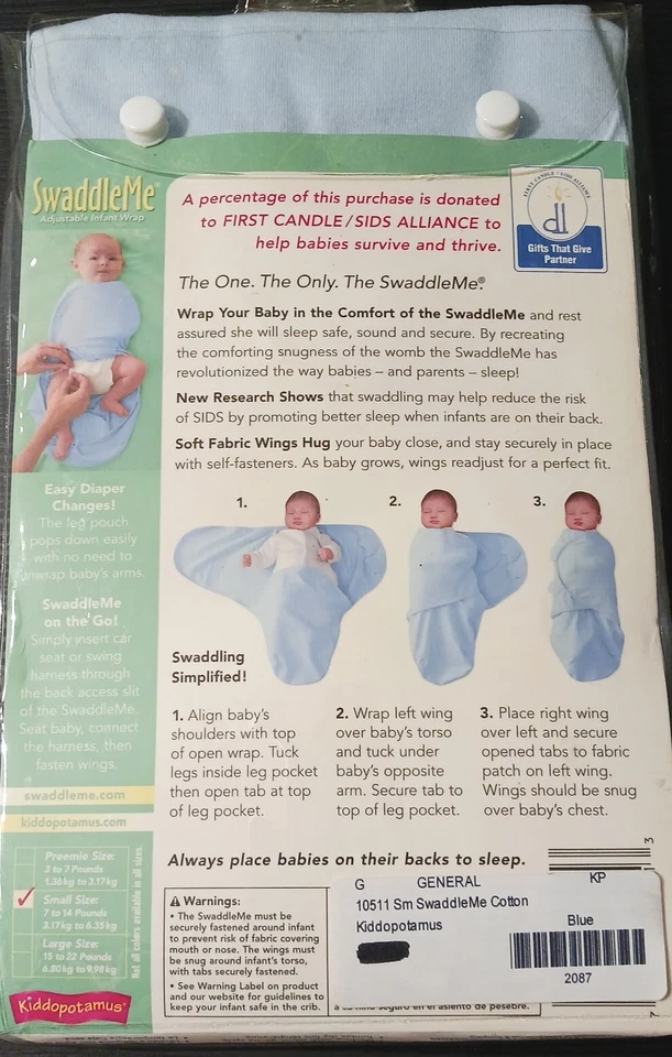 SwaddleMe Kiddopotamus 100 % algodón tejido bebé bebé abrigo pequeño 7-14 libras azul Foto 3 de 4