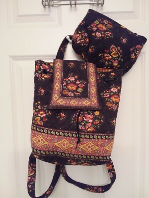 Vera Bradley Chocolat Pattern Knapsack Bookbag Backpack w/Zip Makeup - Retired 