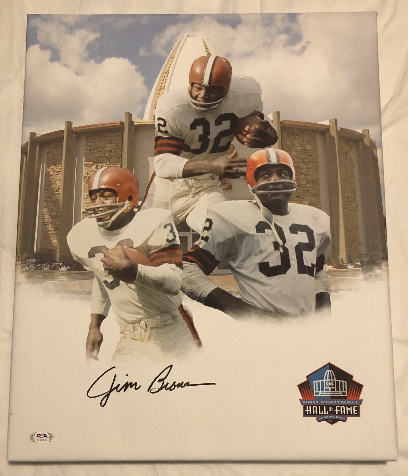 Jim Brown Signed Autographed One Of A Kind Cleveland Browns 16x20 Canvas Psa/Dna
