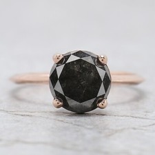 2.59 Ct Round Shape Black Color Diamond Ring 14K Rose Gold Engagement Gift Ring