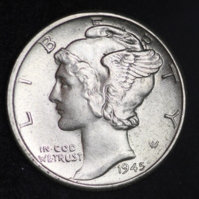 1945 Mercury Dime CHOICE BU CLOSE TO F.B. FREE SHIPPING E380 T