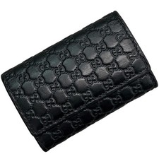 Pre-owned Gucci 6-ring key case, black leather with a striped pattern product