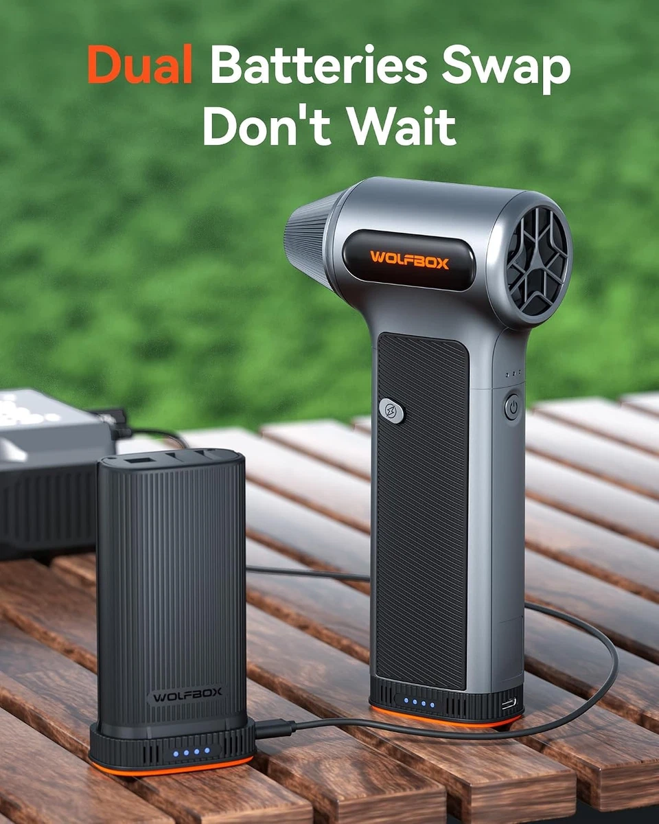 WOLFBOX MF200-2PK Turbo Fan Compressed Air Duster with 2 Battery Packs & Case