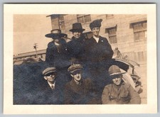 Vtg B&W Snapshot Group Outdoors Hats & Coats 1920s