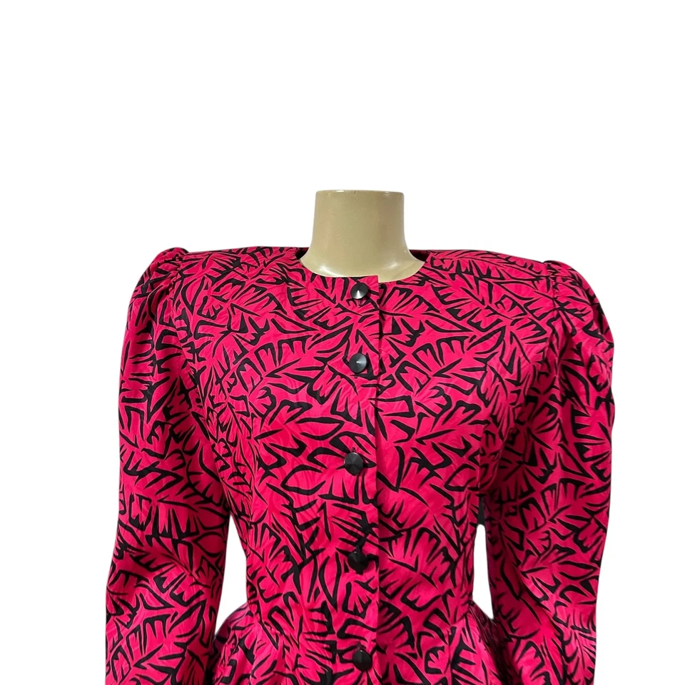 80s Pappell Boutique Pink Retro Button Blazer Sz 10 Power Dressing Shoulder Pads - Image 3 of 4