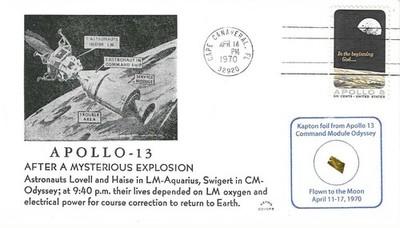 Apollo 13 Cacheted Explosion Envelope w/ Kapton Foil Flown Around the Moon - COA