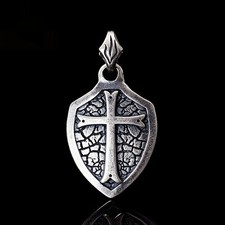 Collana con ciondolo scudo croce in argento sterling 925 gioielli gotici da uomo