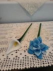 Set Of 2 Vintage Murano Style Hand Blown Glass Flowers Long Stem 12”