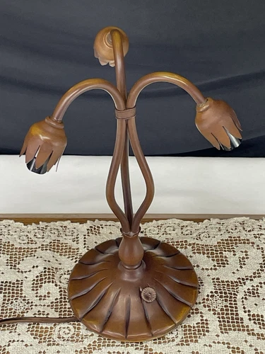 Rewired Vtg Tiffany Studios 319 Repro. Fountain Lily Table Lamp 3 Light No Glass