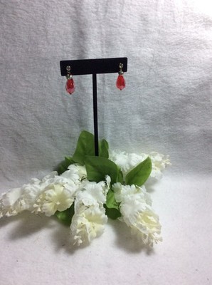 Red Silver Briolette Teardrop Dangle Drop Fashion Earrings Hook No Stone Lobe