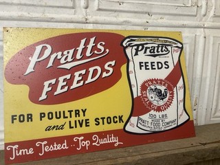 Vintage Pratt’s Farm Sign Purina Bureau Feed Antique Dairy Hog Seed Cow