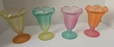 Vintage Libbey Ka-Dinks Glasses Frosted Parfait Ice Cream Sundae Footed Set of 4