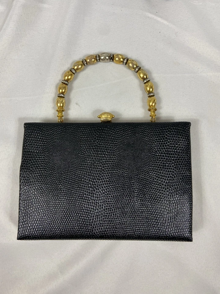 Vintage Black Gold And Crystal Evening Purse - Image 3 of 4