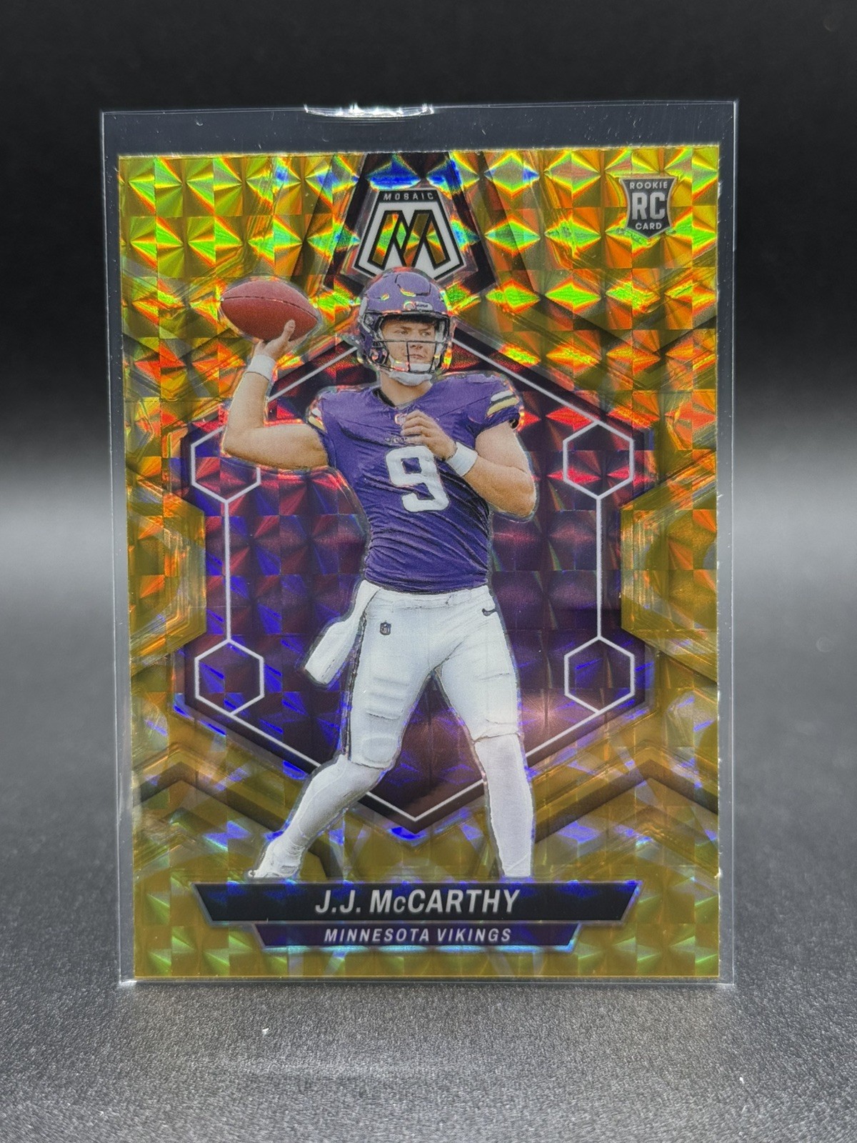 J.J. McCarthy 2024 Panini Mosaic Rookie Reactive Yellow Prizm #310 RC