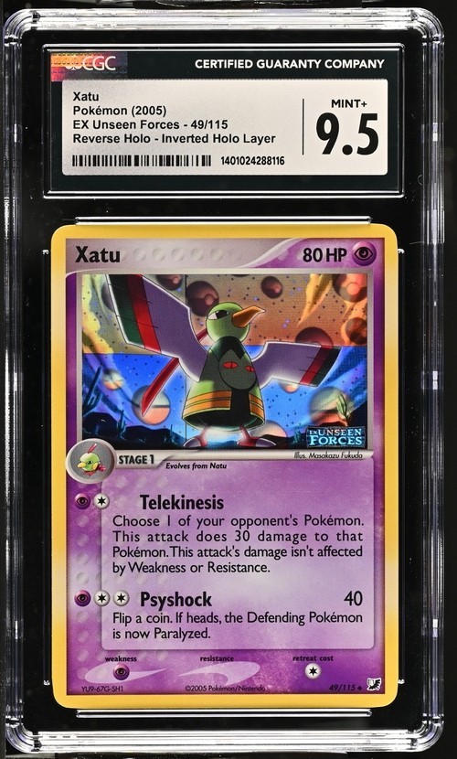 CGC 9.5 Xatu Inverted Holo Layer Reverse Holo Pokemon Ex Unseen Forces Pop 9