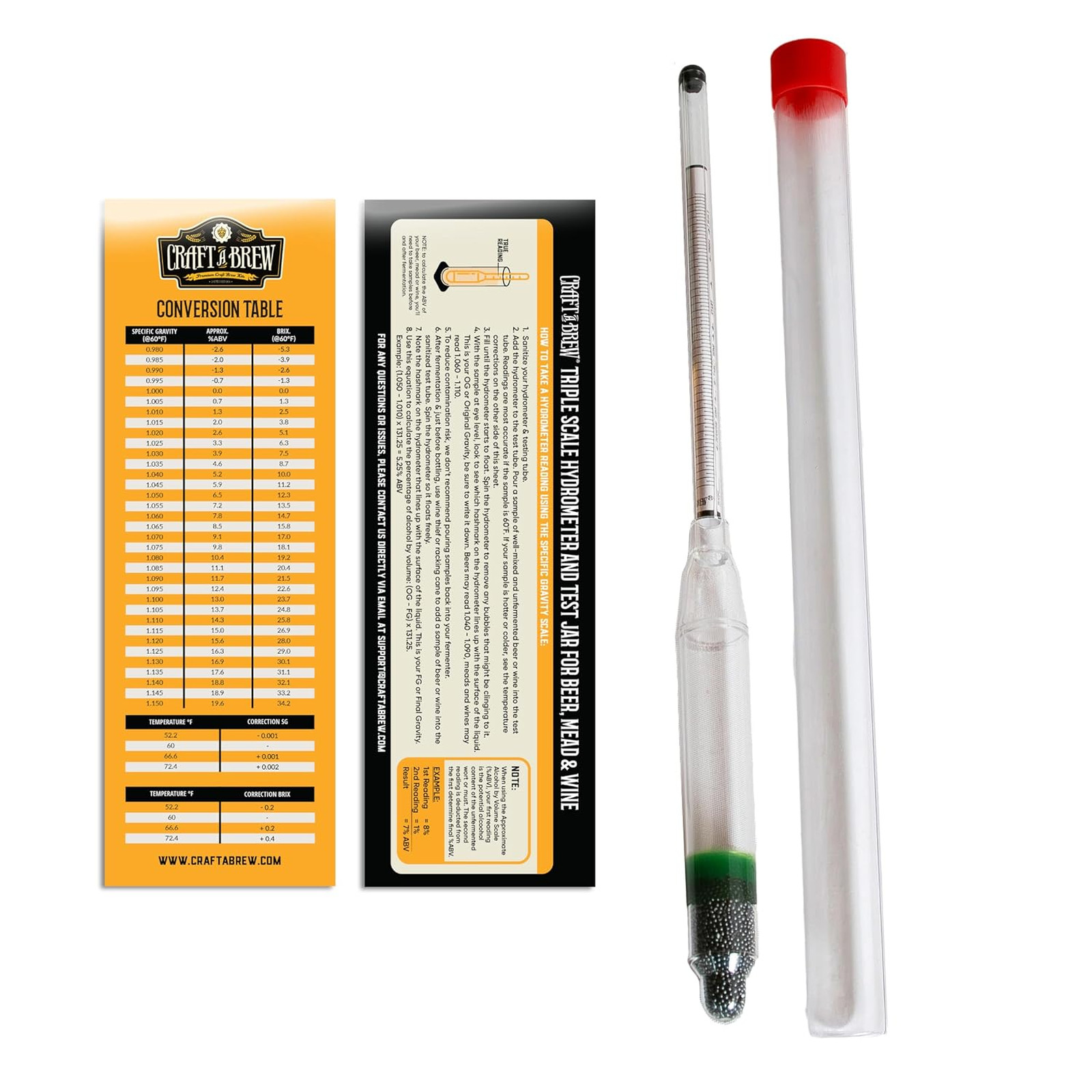 Polycarbonate Hydrometer, Triple Scale, Measures Alcohol Content and Sugar