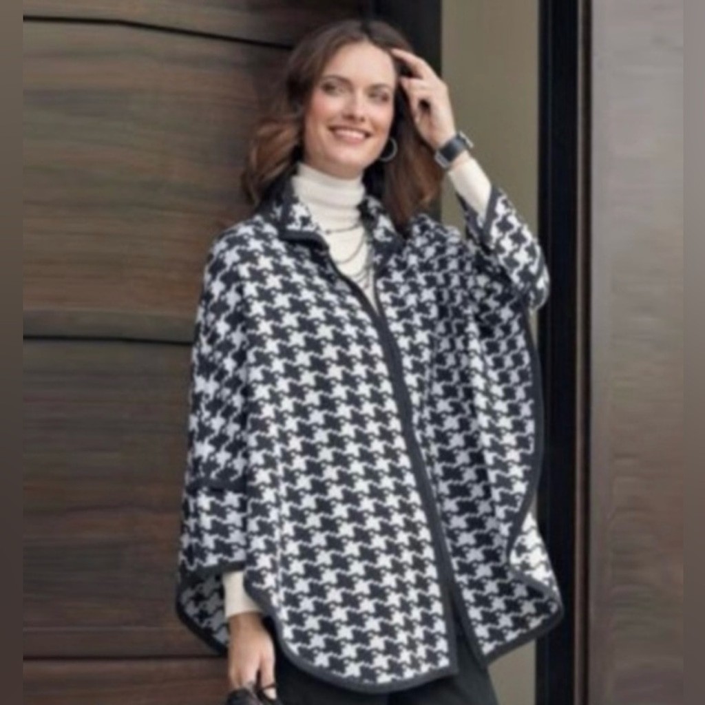 Pendleton Plus Merino Wool houndstooth Poncho One… - image 1