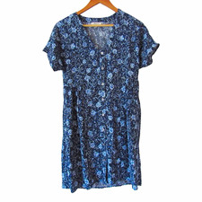 Madewell Button Front V-Neck Mini Dress Blue Floral XS Short Sleeves Pockets