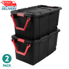 Extra Large Storage Bin, 40 Gallon Wheeled Plastic Storage, Black, Pack of 2