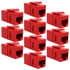 10x Cat6 RJ-45 F/F Ethernet Coupler Joiner Snap-In Jack Keystone Wall Plate Red