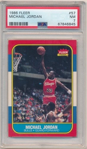 MICHAEL JORDAN 1986/87 FLEER #57 RC ROOKIE CARD CHICAGO BULLS PSA 7 NM