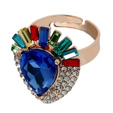 Fashion Women Wedding Open Rings Pear Shape Blue Crystal Adjustable Ring