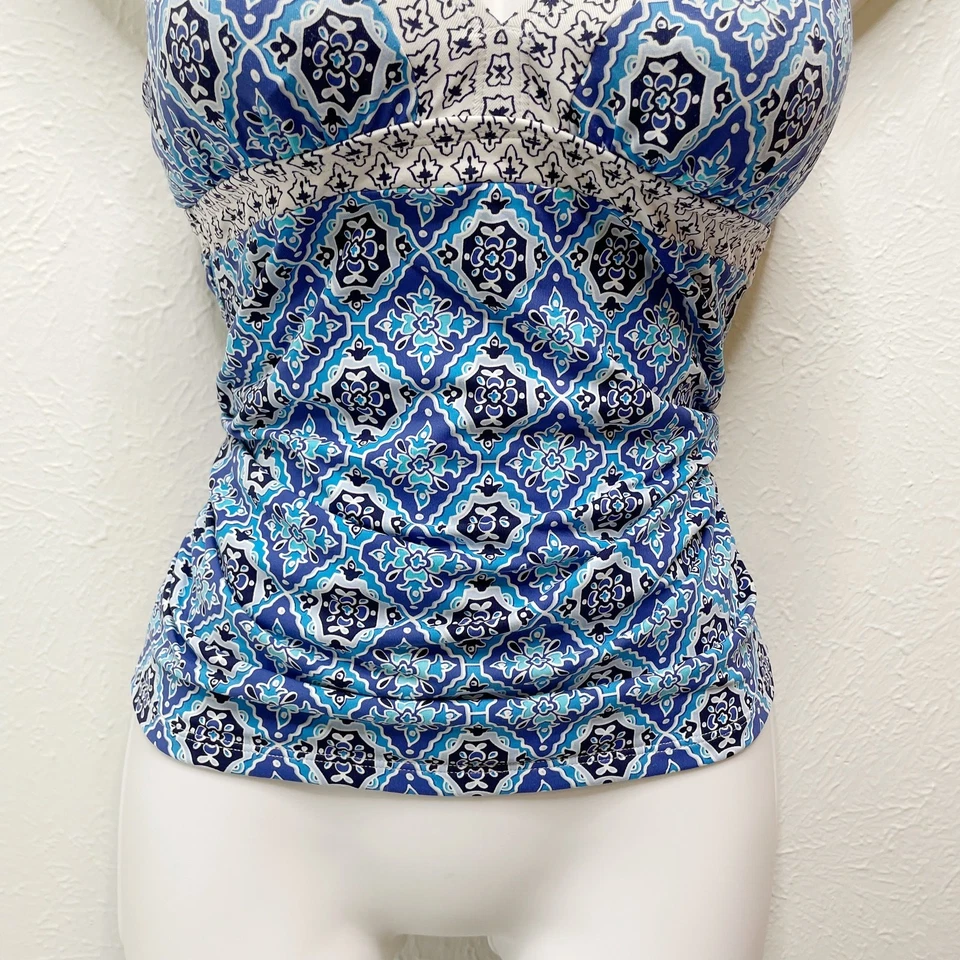 Tommy Bahama Mujer Talla XS Tiki Azulejos Marroquí Tankini Top TSW41222T Azul Blanco Foto 4 de 4