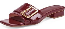 Women's Slide Heeled Sandals Opened Square Toe Chunky Block Heel Buckle Slip on