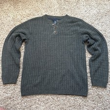 Vintage Knightsbridge Men s Waffle Knit Henley Sweater Dark Forest Green - Small