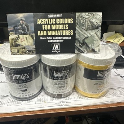 Professional Heavy Body Acrylic Paint, 16-oz Mars Black, Raw Umber,Med Yellow